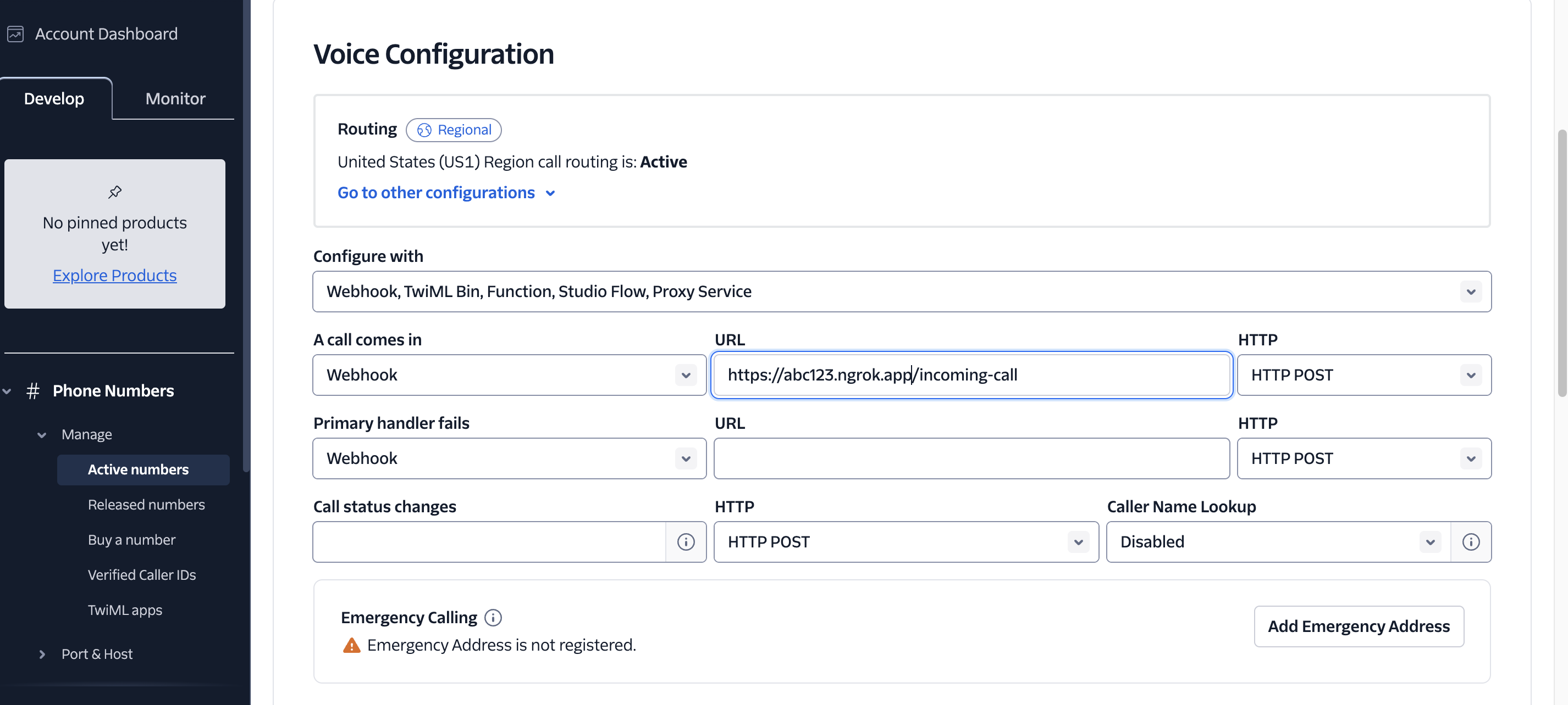 Twilio endpoint config